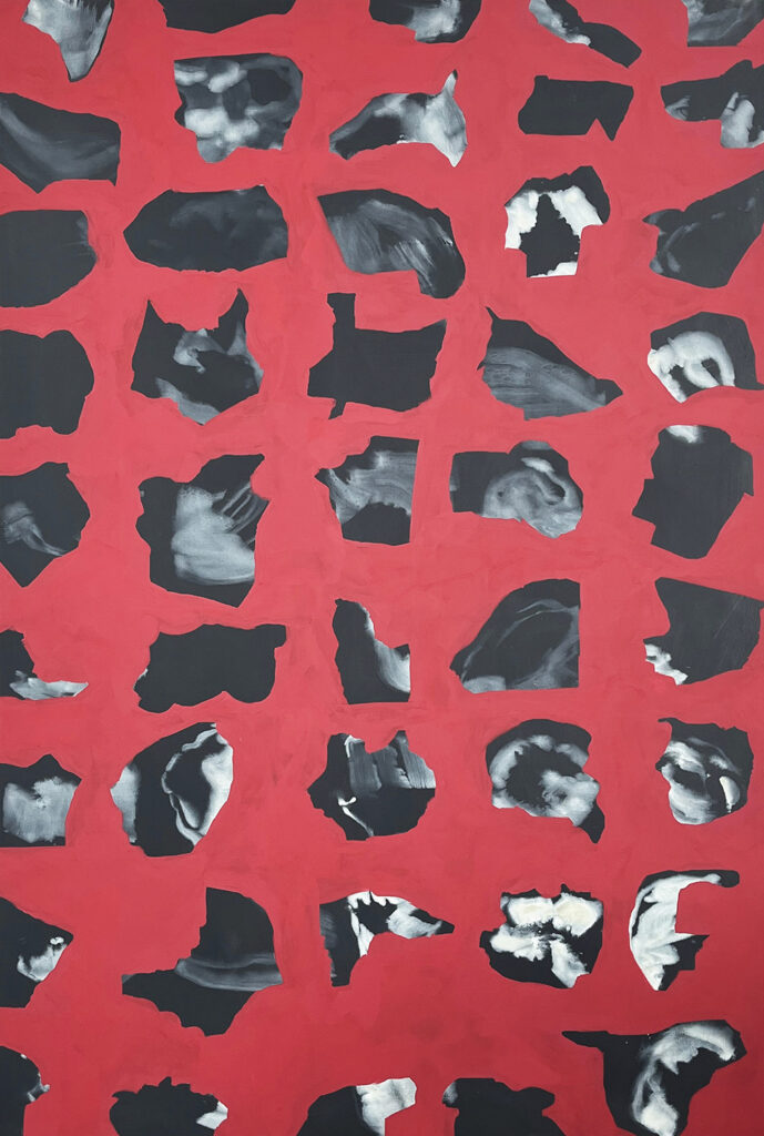 Fouilles rouge, acrylique sur toile, 280×190, 2025